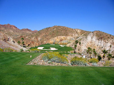 The pretty 157 yard par three 7th Hole at Cascata