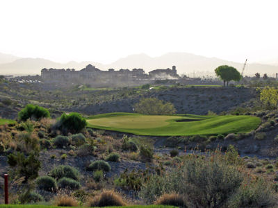 The challenging island green at TPC Cayons 2nd hole